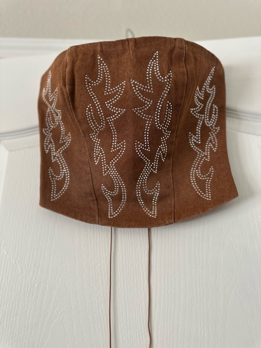 Studded Brown Corduroy Crop Top - Women's Western Style